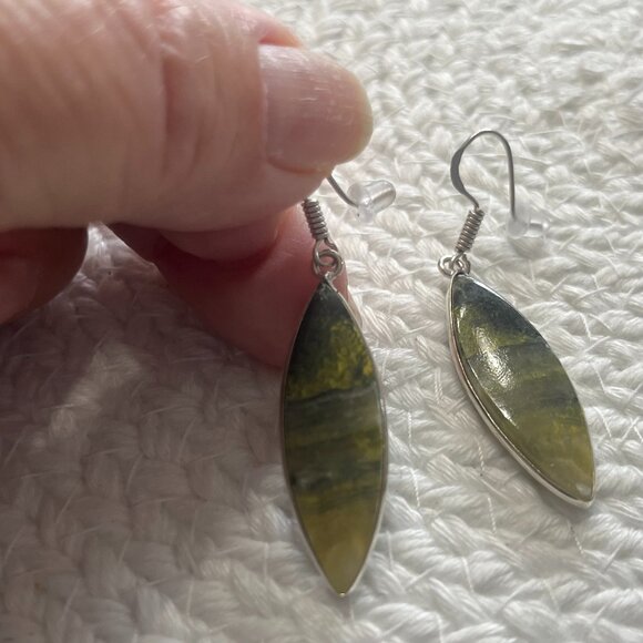 Natural BUMBLE BEE JASPER Handmade Sterling 925 Dangle Earrings #852D - Picture 1 of 3